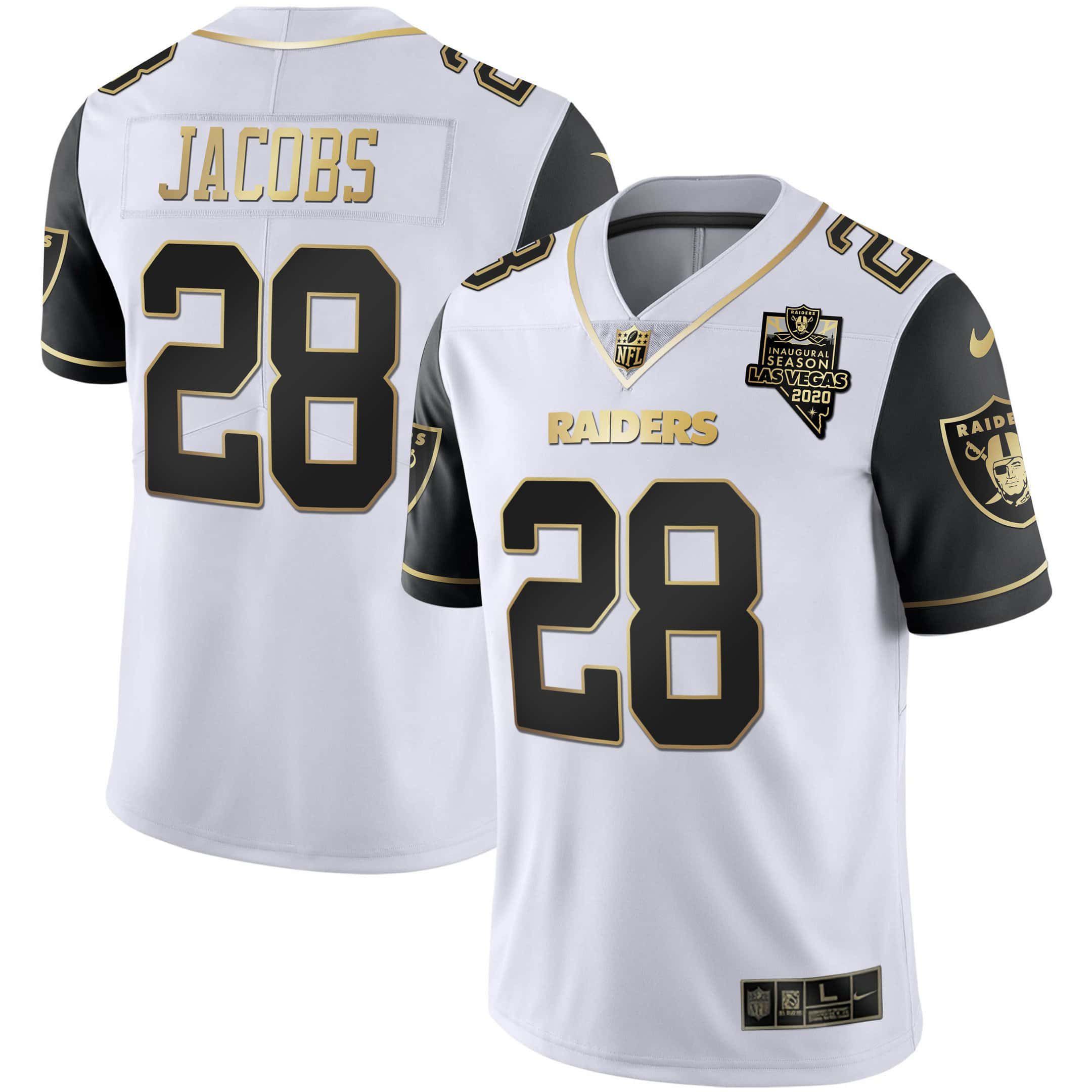 Men Oakland Raiders #28 Jacobs 2024 Nike Vapor White Gold & Black Inverted Limited NFL Jersey style 1